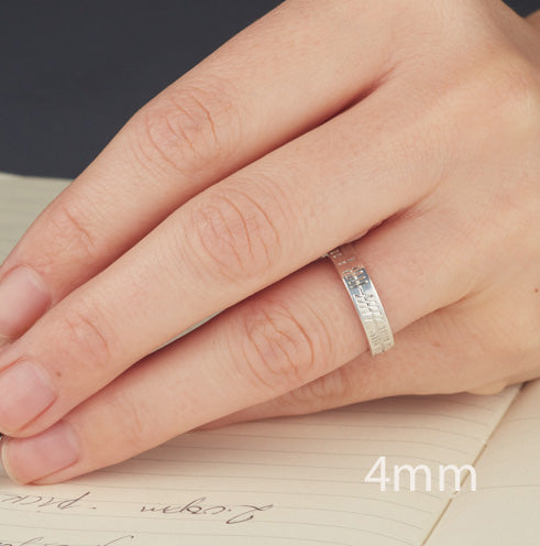 Ogham personalised wedding ring 18ct White Gold Matt Hammered