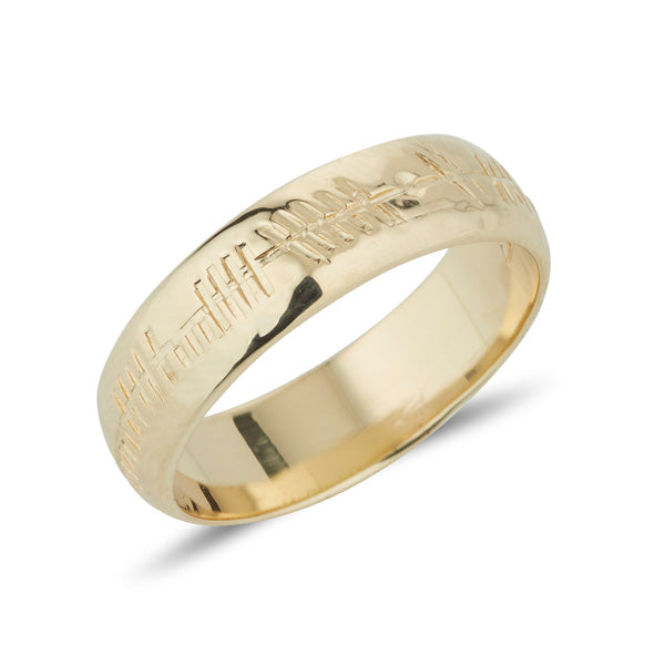 Ogham Ring in 9ct Gold Domed Polish finish