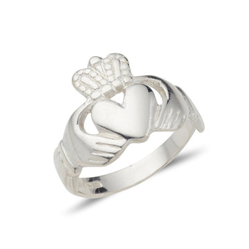 white gold claddagh ring with larger head