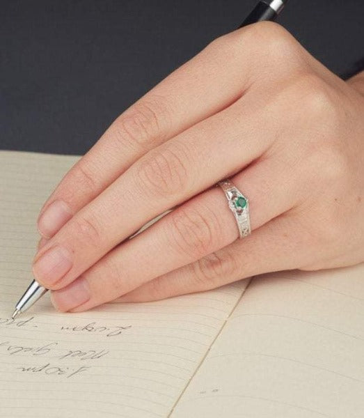 Ladies Wishbone Claddagh Ring - Sterling Silver, Celtic Weave Band, Size 4