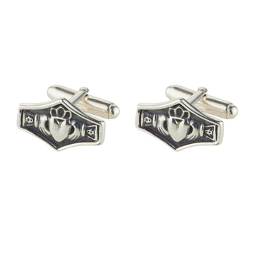 sterling silver claddagh cuff links classic style wit easy to use torpedo fittings, modern oxidised finish
