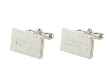 sterling silver rectangle shaped cuff links for men or ladies with ogham script on the front they have torpedo backs for ease of use