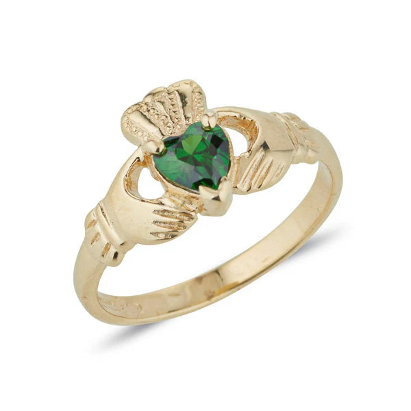 Claddagh ring heart shape birthstone gold claw set