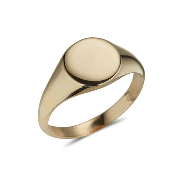 yellow gold oval plain polished ladies signet ring