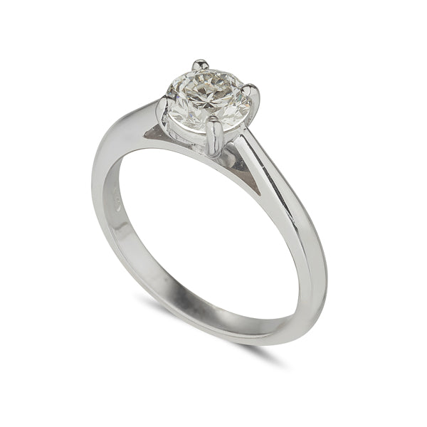 18ct white gold diamond solitaire ring with a round brilliant cut diamond set in white gold