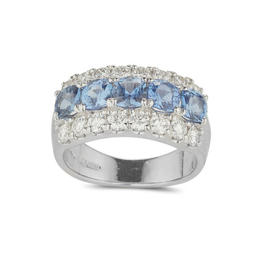 Sapphire and diamond 3 row ring