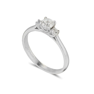 18ct white gold 3 stone ring witth the centre diamond slightly raised.   the centre Diamond is 30 points and the outside stones are  15 points in total