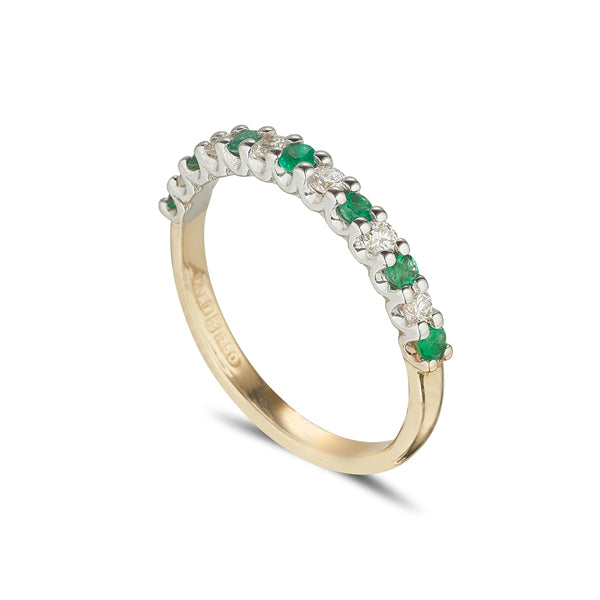 18ct yellow gold emerald and diamond eternity ring