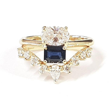 18ct yellow gold sapphire and diamond 2 stone ring, with 18ct yellow gold diamond set wishbone ring