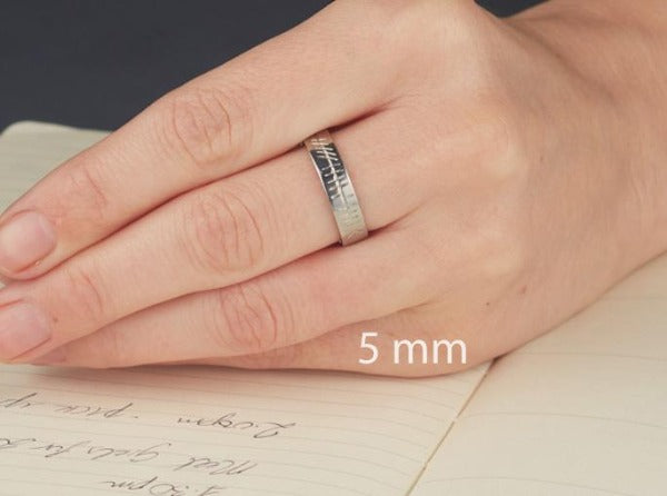 this shows a 5mm band on a ladies hand
