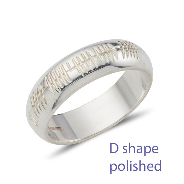 d shaped wedding band with personalised celtic ogham script