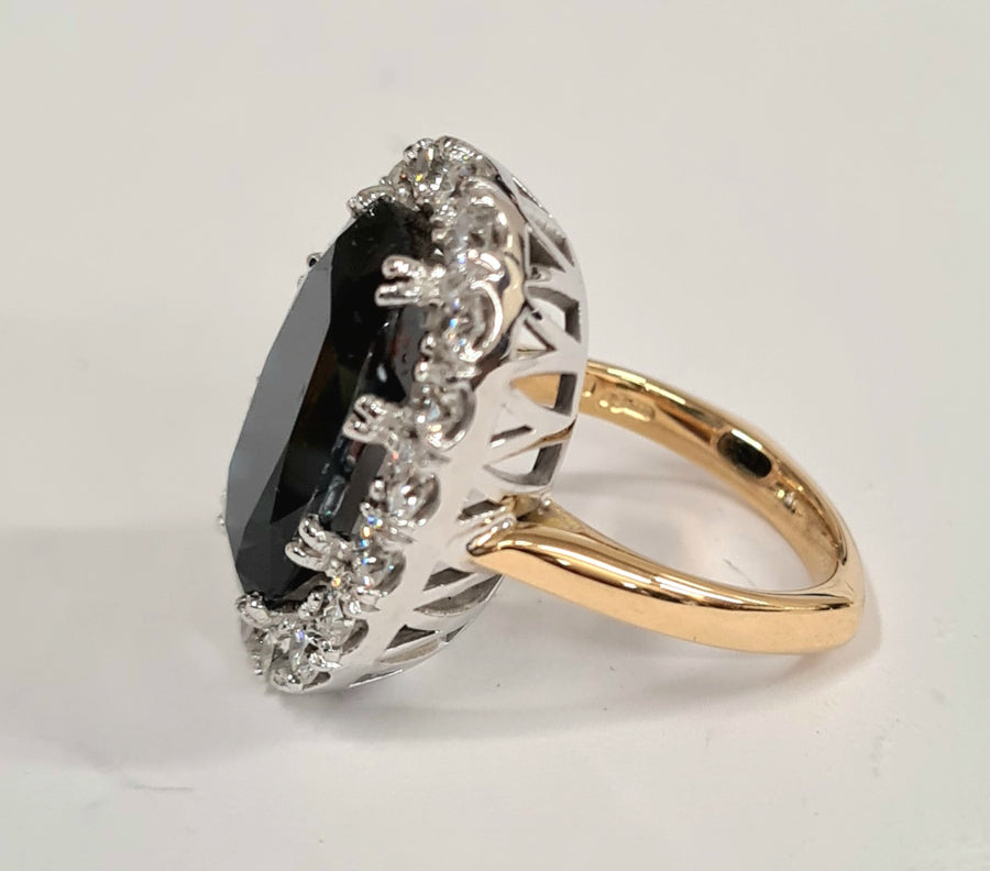 Oval Black Diamond Cluster Ring