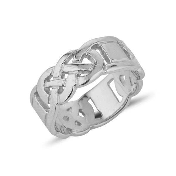 Sterling silver gents heavy celtic design ring the design is split around the ring in 3 sections,  and then 3 plain connecting boxes, the design is pierced out