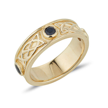 Celtic ring Lovers knot with gemstones in 9ct Gold