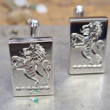 sterling silver cuff links with family crest hand engraved