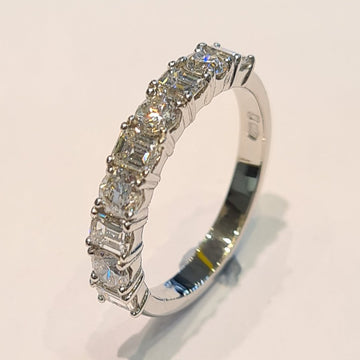 18ct white gold diamond princess and emerald cut eternity ring