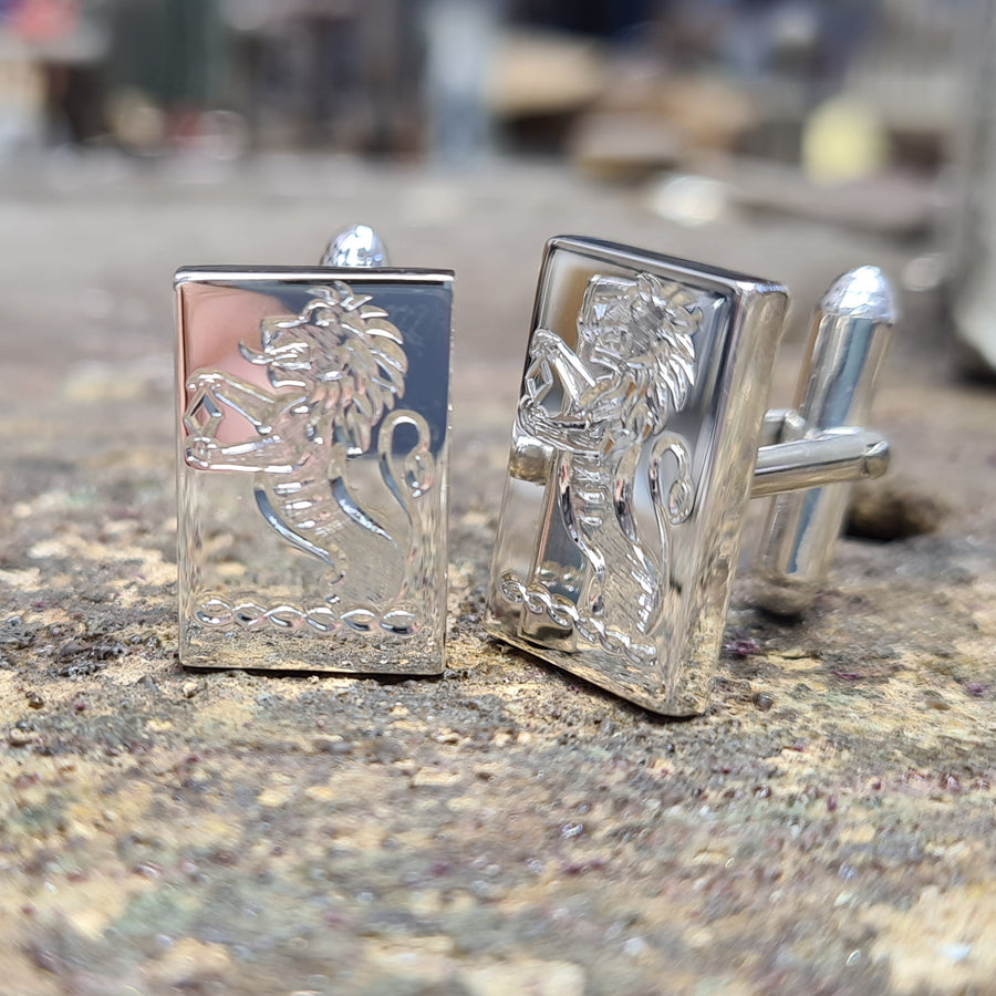 sterling silver family crest hand engraved cuff links