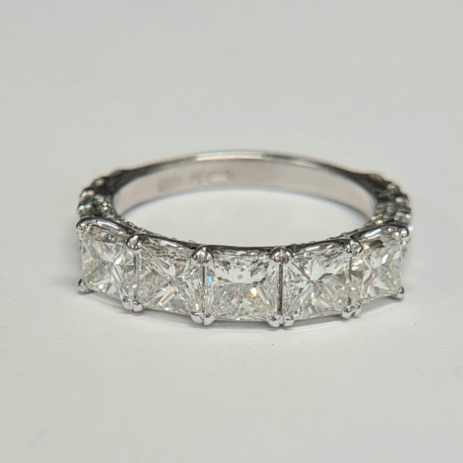 platinum-five-stone-princess-cut-diamond-ring-all the diamonds-are-claw-set