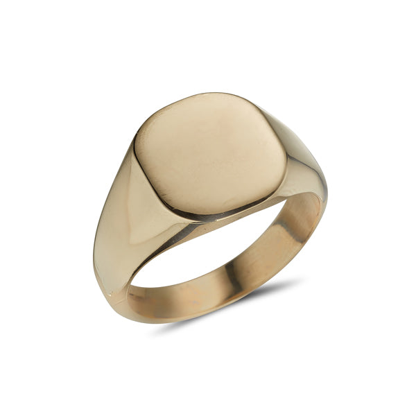 9ct yellow gold heavy gents cushion shaped plain signet ring