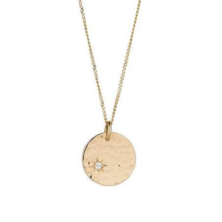 Personalised disc and chain gold hammered finish