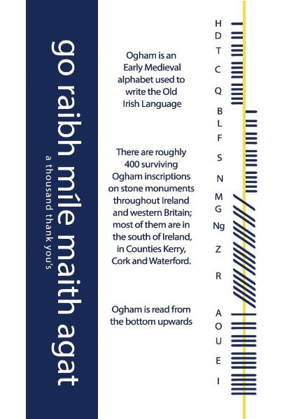 the card with the story of the ogham design