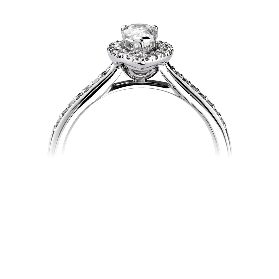 18ct white gold pear shaped diamond cluster halo with with diamond set shoulders