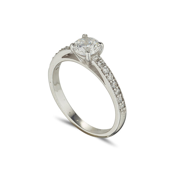 Solitaire ring 4 claw with Diamond set shoulders .75