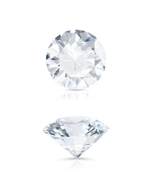 this picture shows a round brilliant cut diamond from 2 angles the top table and the full side view