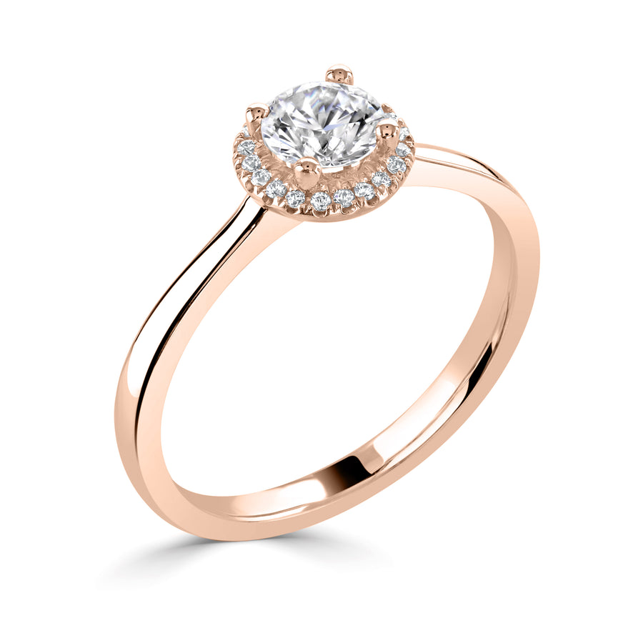 simple diamond round halo engagement ring in rose gold