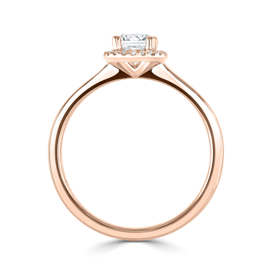 simple diamond round halo engagement ring in rose gold