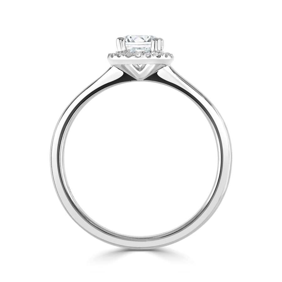 simple diamond round halo engagement ring in white gold