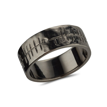 black rhodium finish celtic ogham wedding ring
