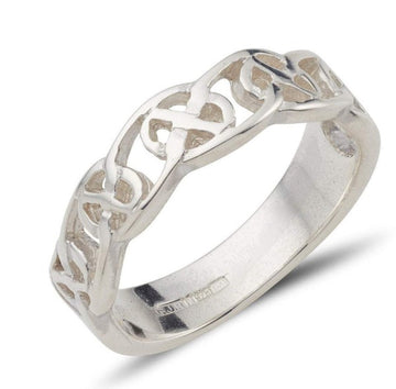 Sterling silver celtic design ring circle of life pattern, this is a 1/2 design 1/2 plain ring with a pierced out design.  this is a wider 8mm version