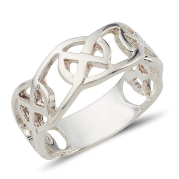 Sterling silver celtic design ring circle of life pattern, this is a 3/4 design 1/4 plain ring with a pierced out design. this is a wider 8mm version