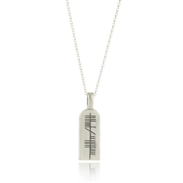 sterling silver gents personailed celtic ogham pendant and chain,  this is a rectangle shape with a rounded top