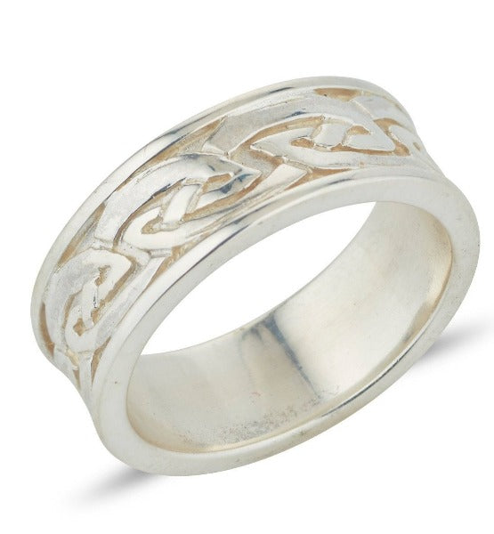 sterling silver gents celtic design ring, the ring is 6.5mm with the celtic design in the middle with straight edges