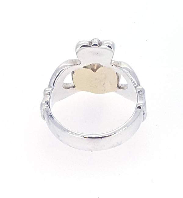 sterling silver gents heavy solid claddagh ring with gold heart from the inside you can see its solid