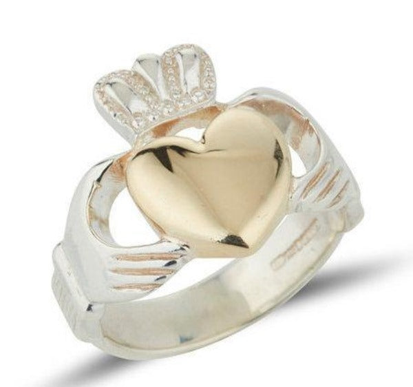sterling silver gents heavy solid claddagh ring with gold heart