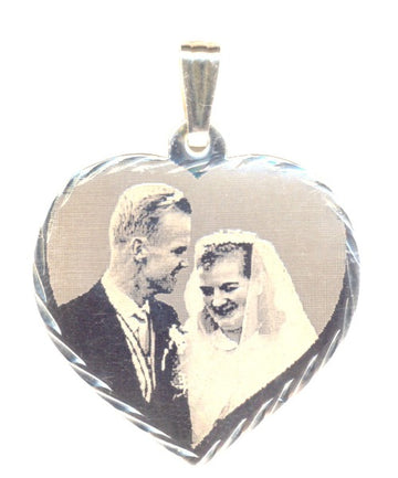 sterling silver hologram heart shaped disc pendant