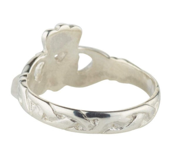 sterling silver ladies claddagh ring plain with celtic band