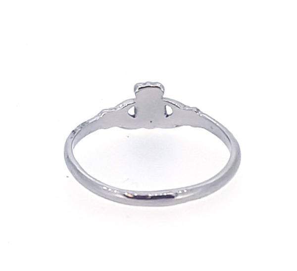 sterling silver thin and danity ladies claddagh ring from the back showing the solid back