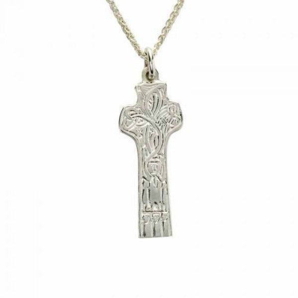 sterling silver celtic cross small and chunky on a chain, this is a replica of the high cross of st patrick