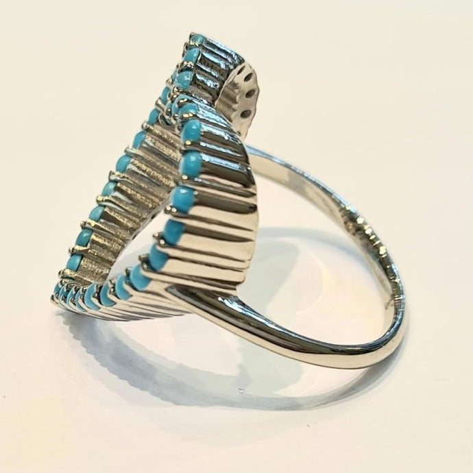 Turquoise open heart white gold ring