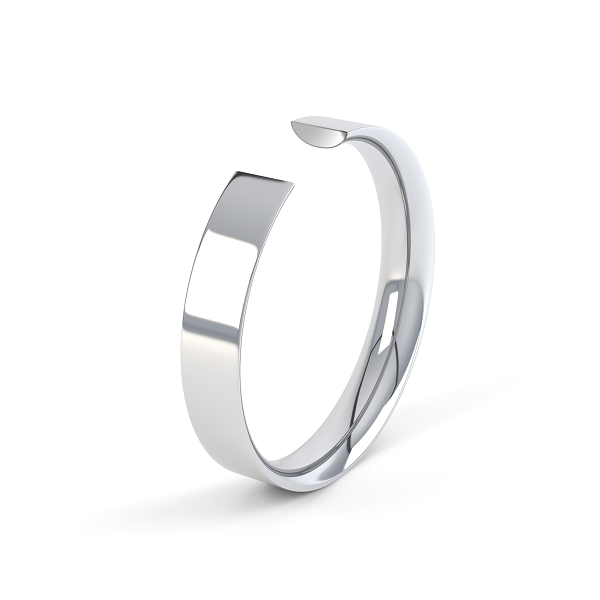 white gold easy fit wedding band with a plain polished finish and curved inside,