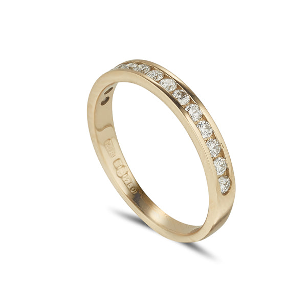 18ct yellow gold 1/2 eternity style ring with round channel set diamonds